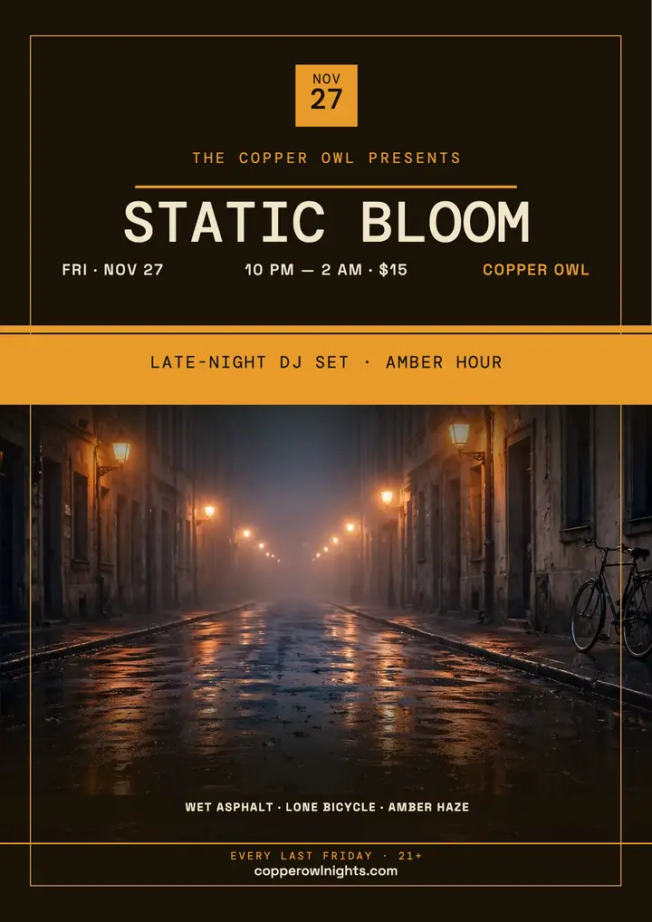 Static Bloom amber DJ night flyer template