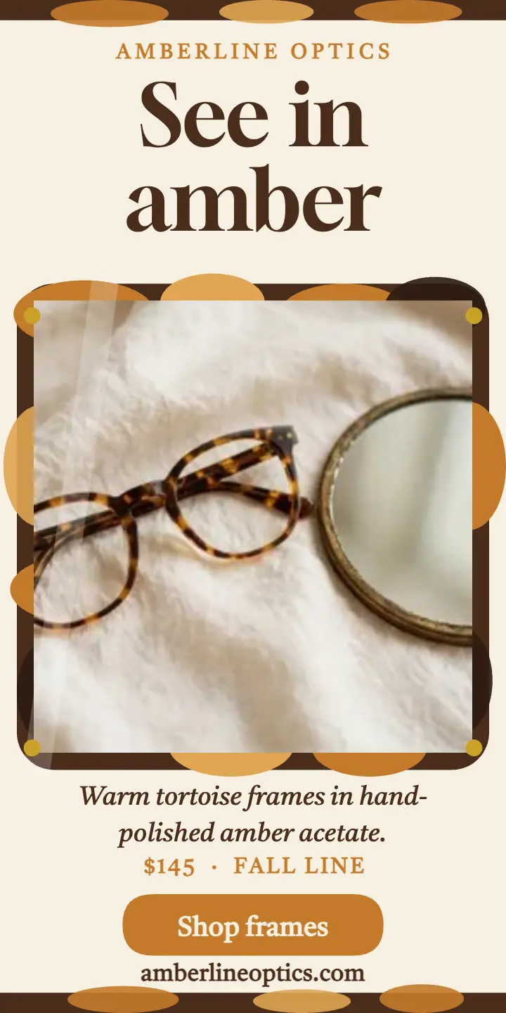Amberline tortoise frames half-page ad template