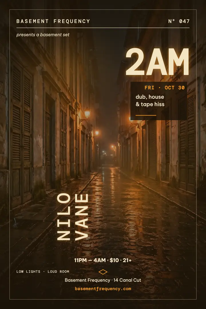 Nilo Vane late-night DJ poster template