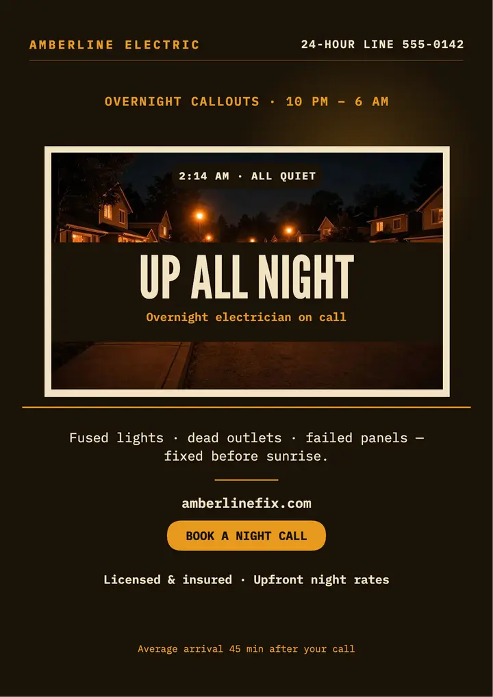 Amberline overnight electrician flyer template