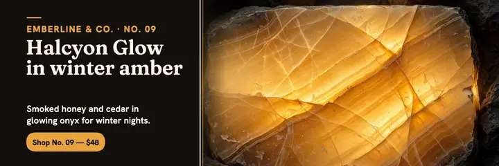 Emberline Halcyon Glow candle launch header: candle launch header template