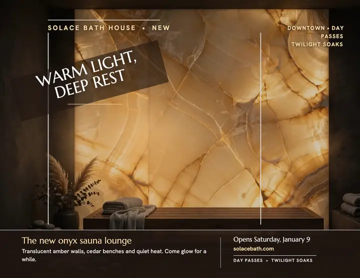 Solace amber onyx lounge flyer: spa sauna flyer template