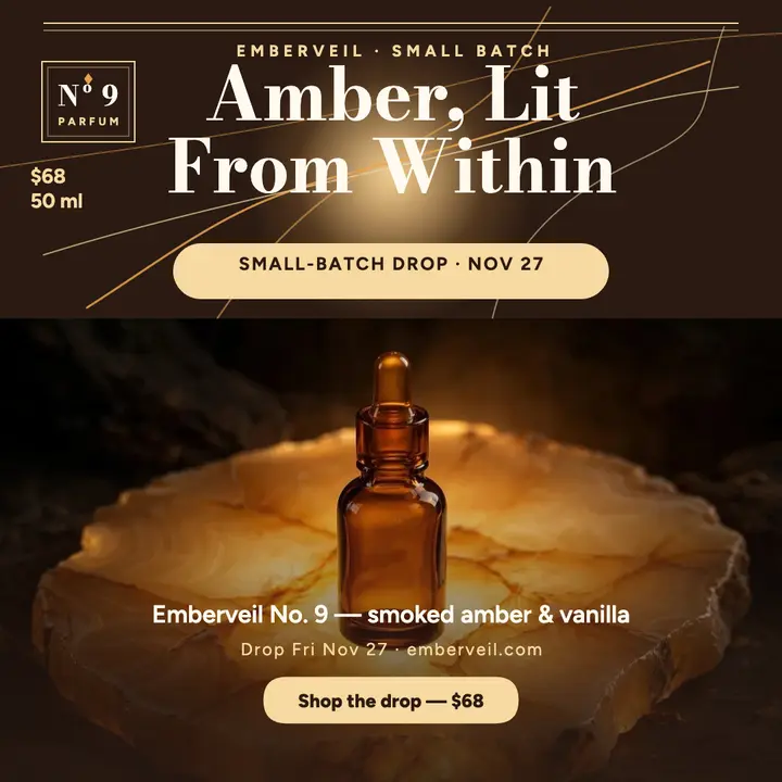 Emberveil amber scent drop post template