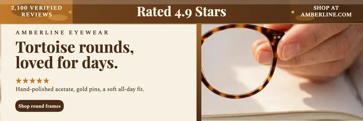 Amberline Eyewear customer reviews header: eyewear reviews header template