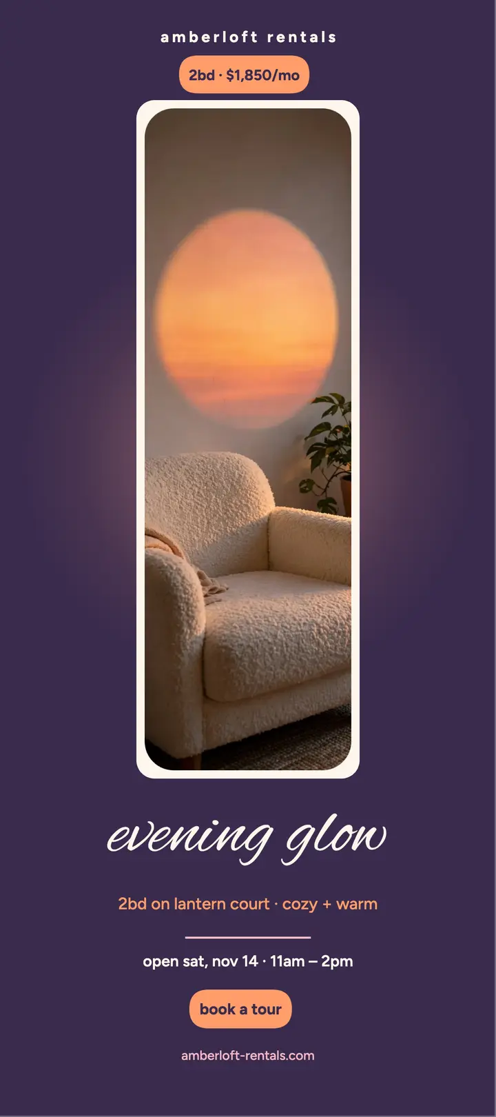 Amberloft evening glow rental card template