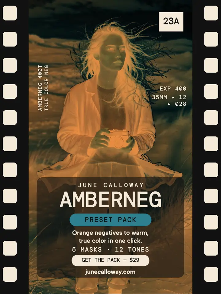 Amberneg film presets portrait promo template