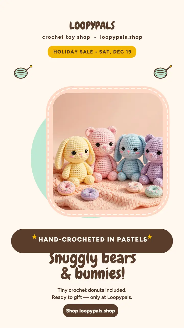 Loopypals holiday amigurumi gift story template