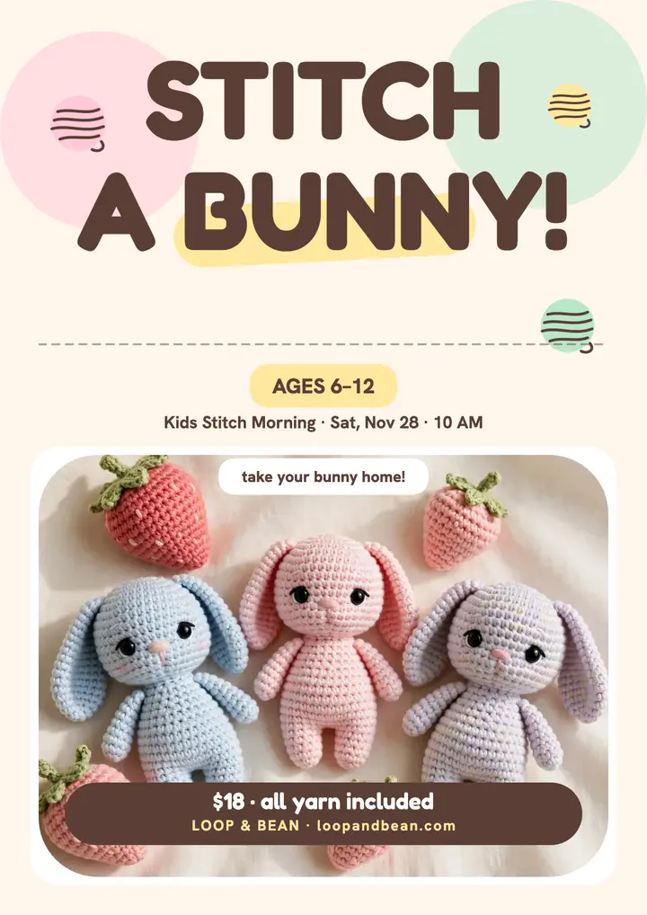 Loop and Bean bunny crochet workshop flyer template