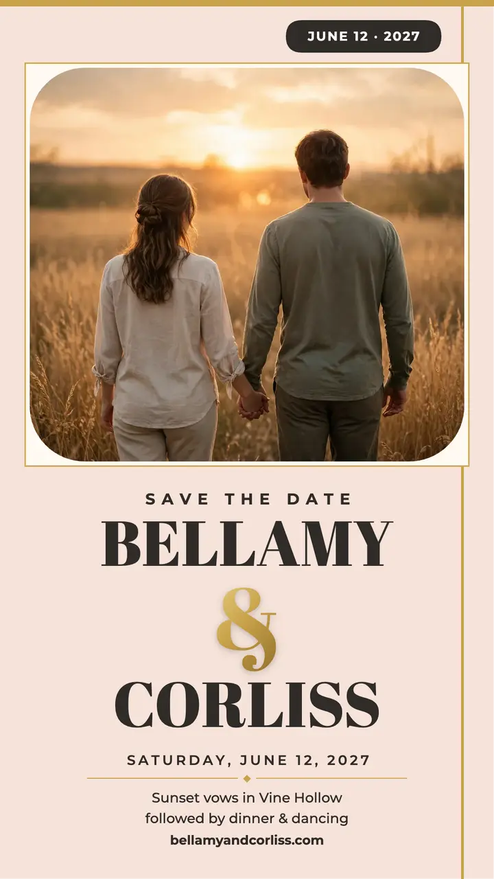 Bellamy and Corliss foil save the date story template
