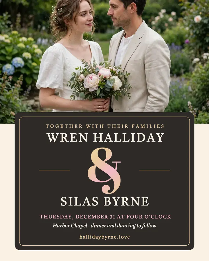 Wren and Silas blush wedding invitation template