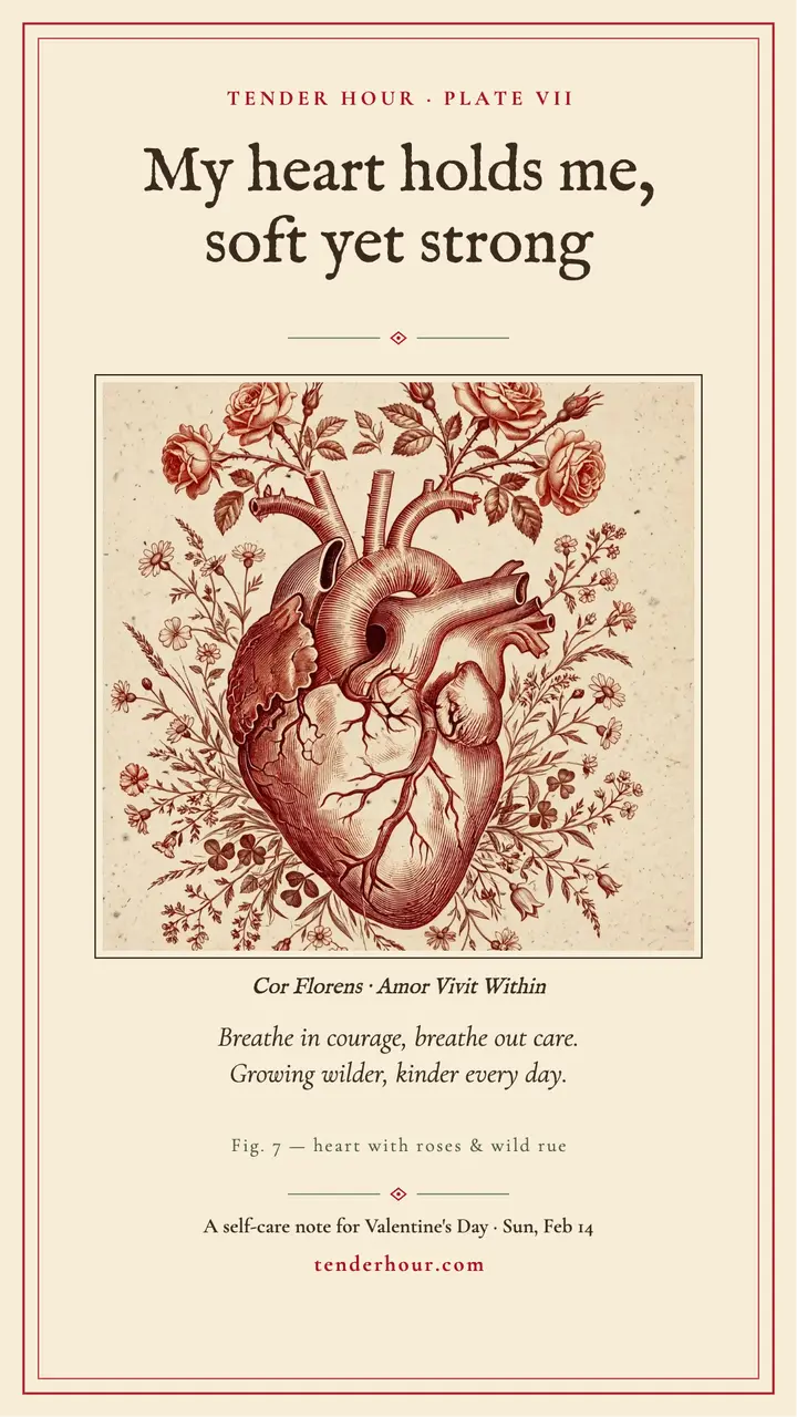 Tender Hour heart plate wellness story: wellness affirmation story template
