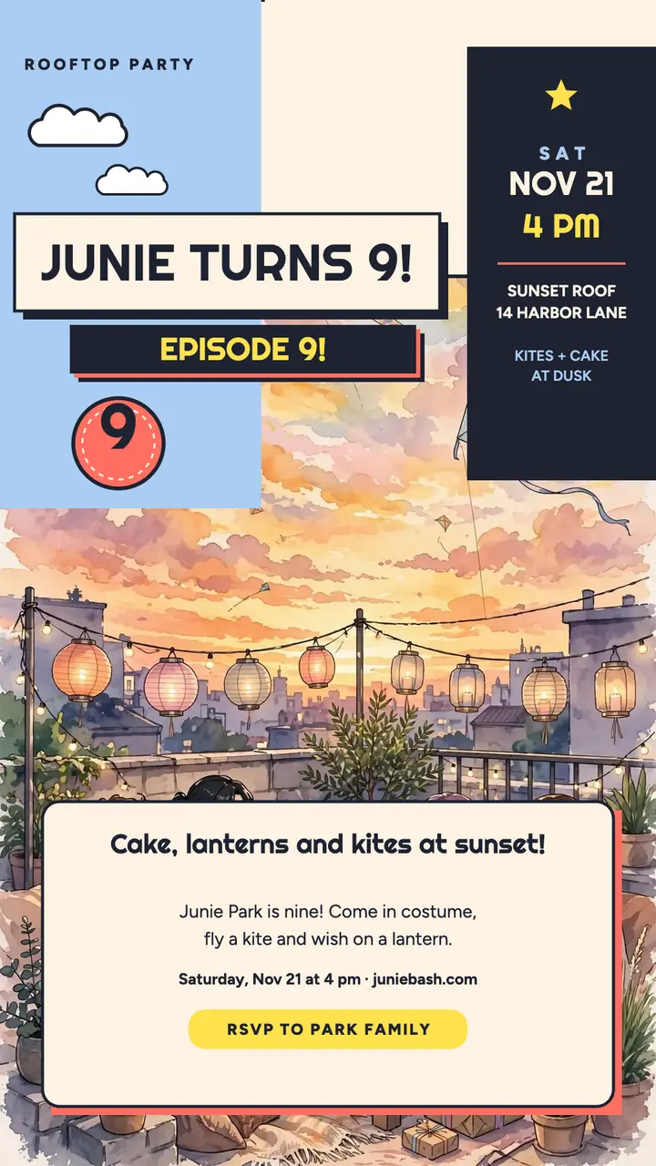 Junie anime birthday rooftop story template