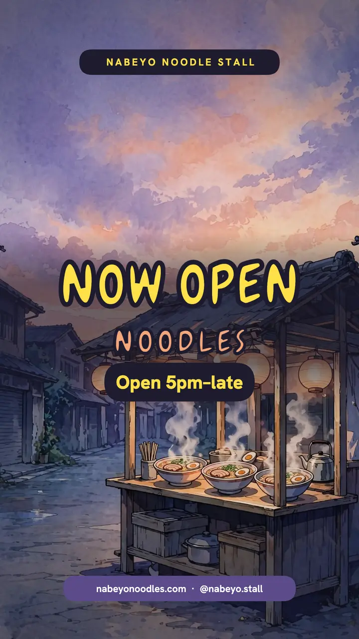 Nabeyo Noodle Stall now open story, 90s anime cel template