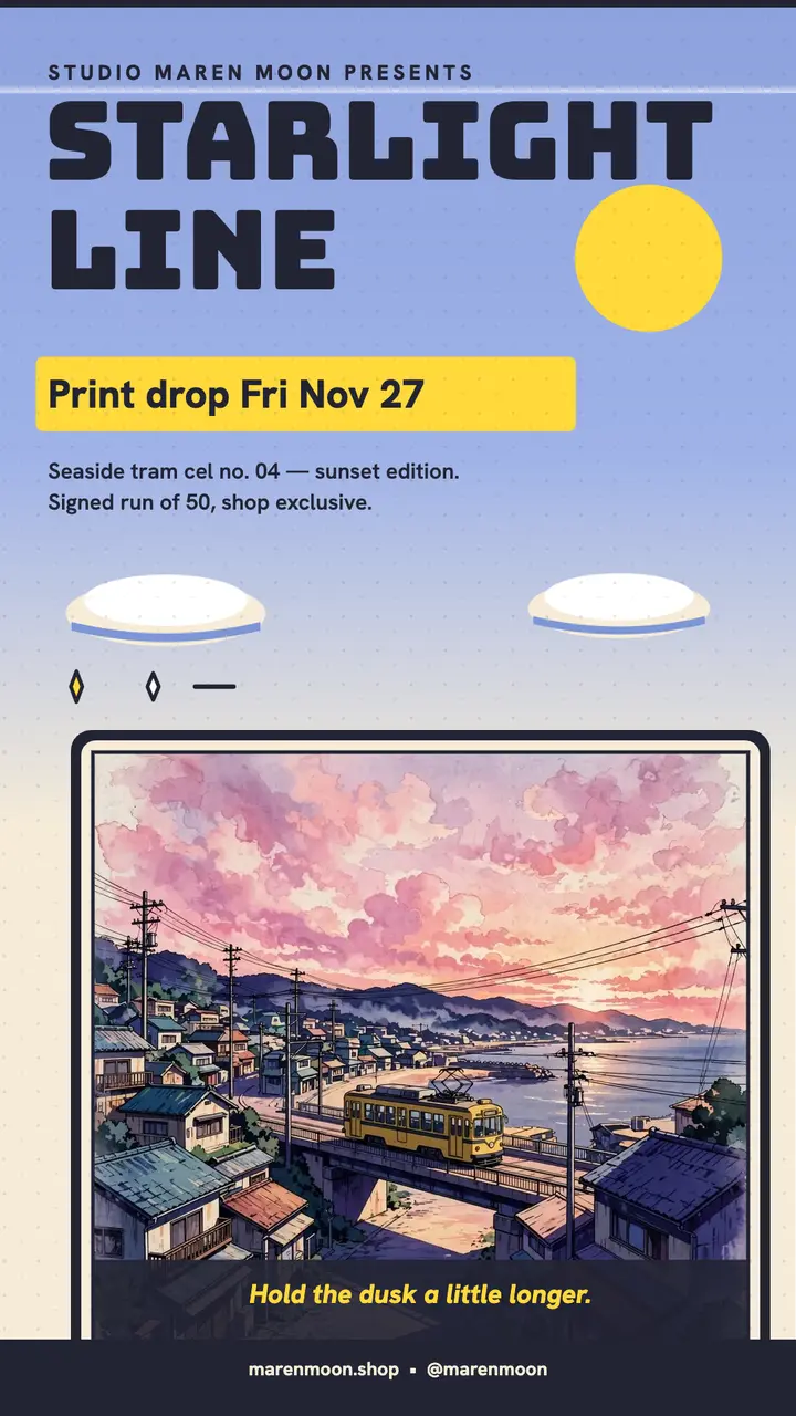Starlight Line tram cel print drop story template
