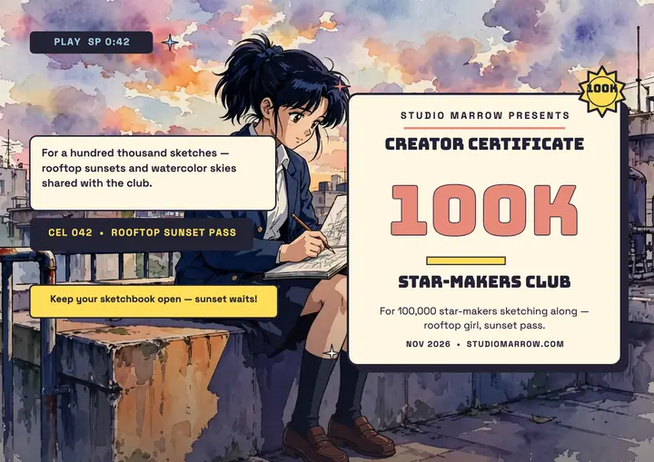 Studio Marrow 100K anime certificate: creator certificate template