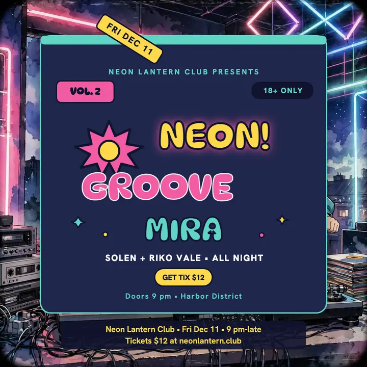 Neon Lantern DJ night anime poster: dj night poster template