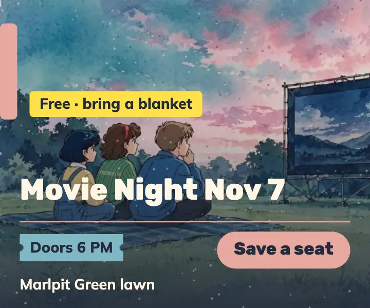Outdoor anime movie night display ad, 90s cel template