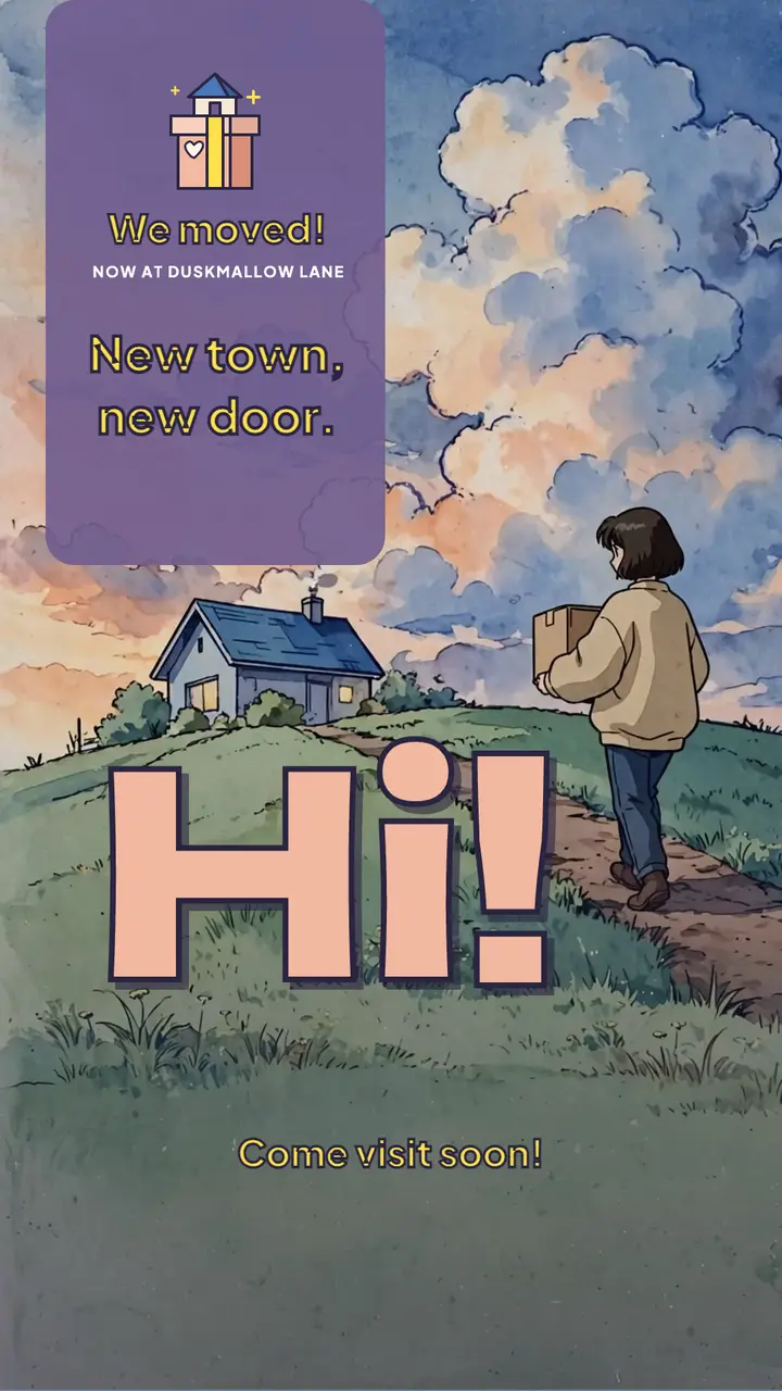 We moved! new home story, 90s anime cel template