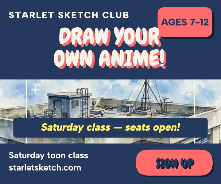 Starlet Sketch Club anime class ad: anime drawing class ad template