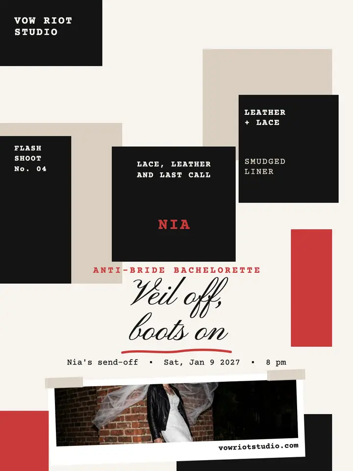 Veil off boots on bachelorette portrait template