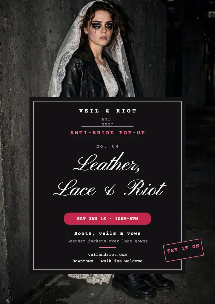 Veil and Riot anti-bride pop-up flyer template