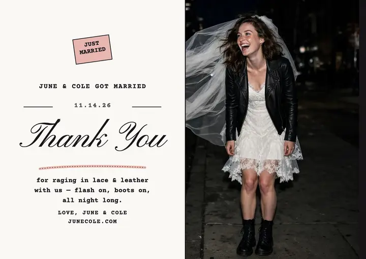 June and Cole lace and leather thank you card template