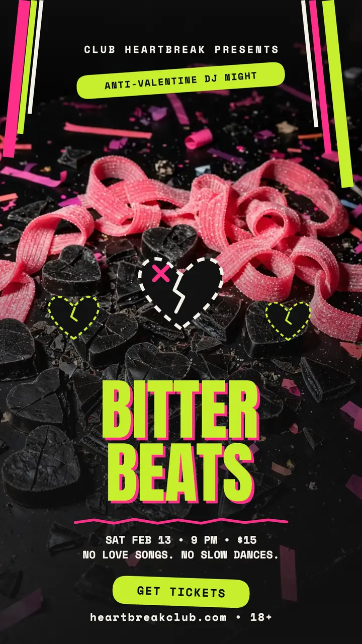 Bitter Beats anti-Valentine DJ story template