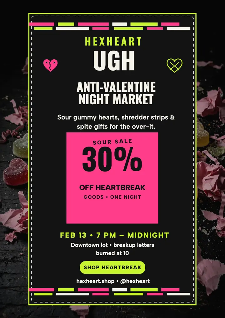 Hexheart Anti-Valentine market sale flyer template