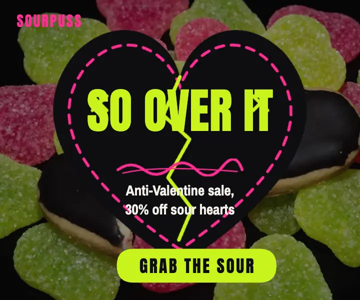 Sourpuss anti-Valentine candy banner ad template