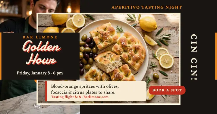 Bar Limone golden hour tasting post: aperitivo tasting facebook post template