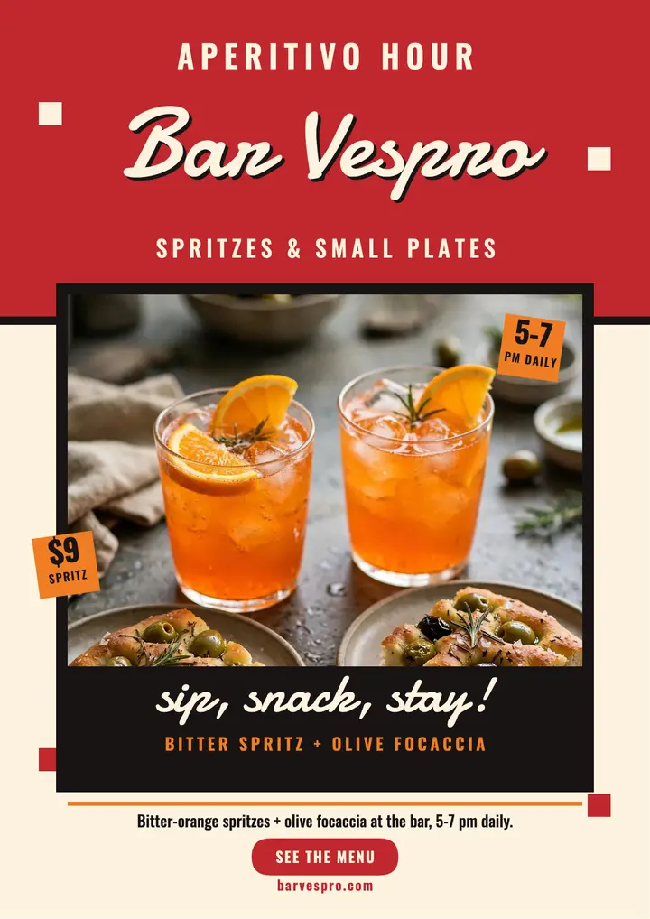 Bar Vespro aperitivo hour flyer template
