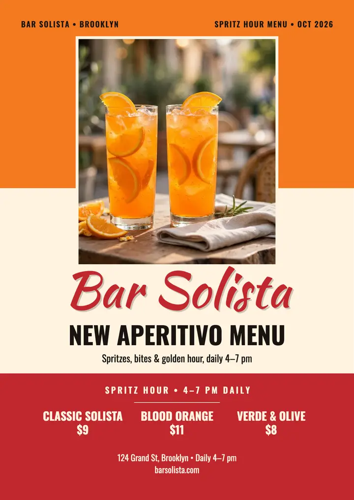Bar Solista aperitivo spritz menu flyer template