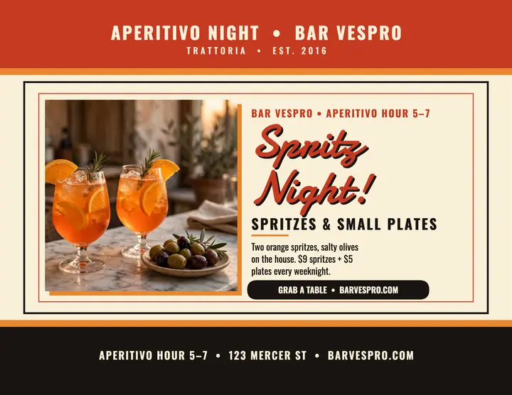 Bar Vespro spritz night flyer template