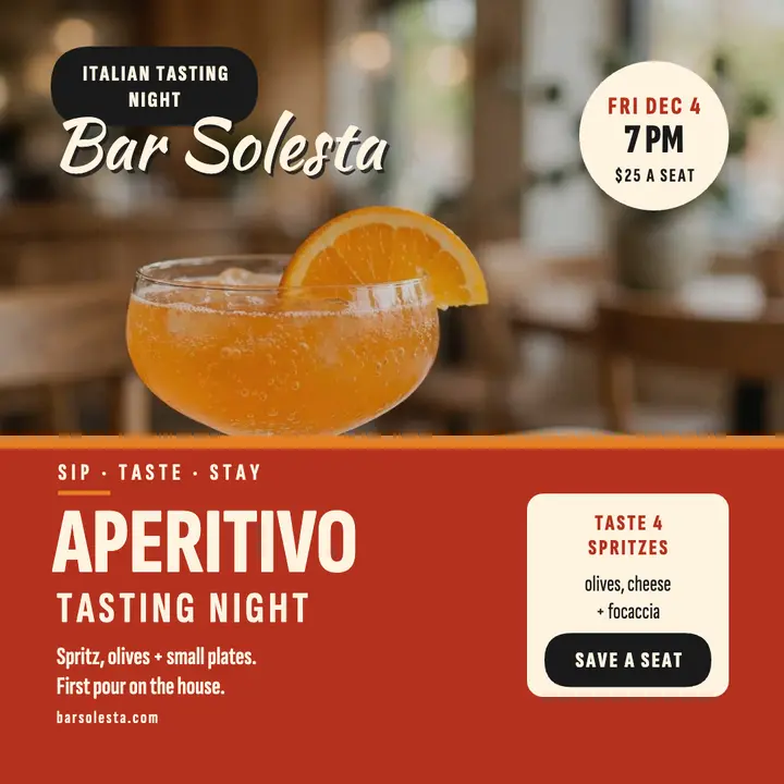 Bar Solesta aperitivo tasting night post template