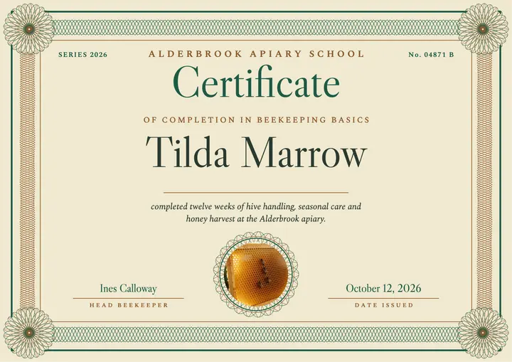 Alderbrook Apiary School guilloche certificate template