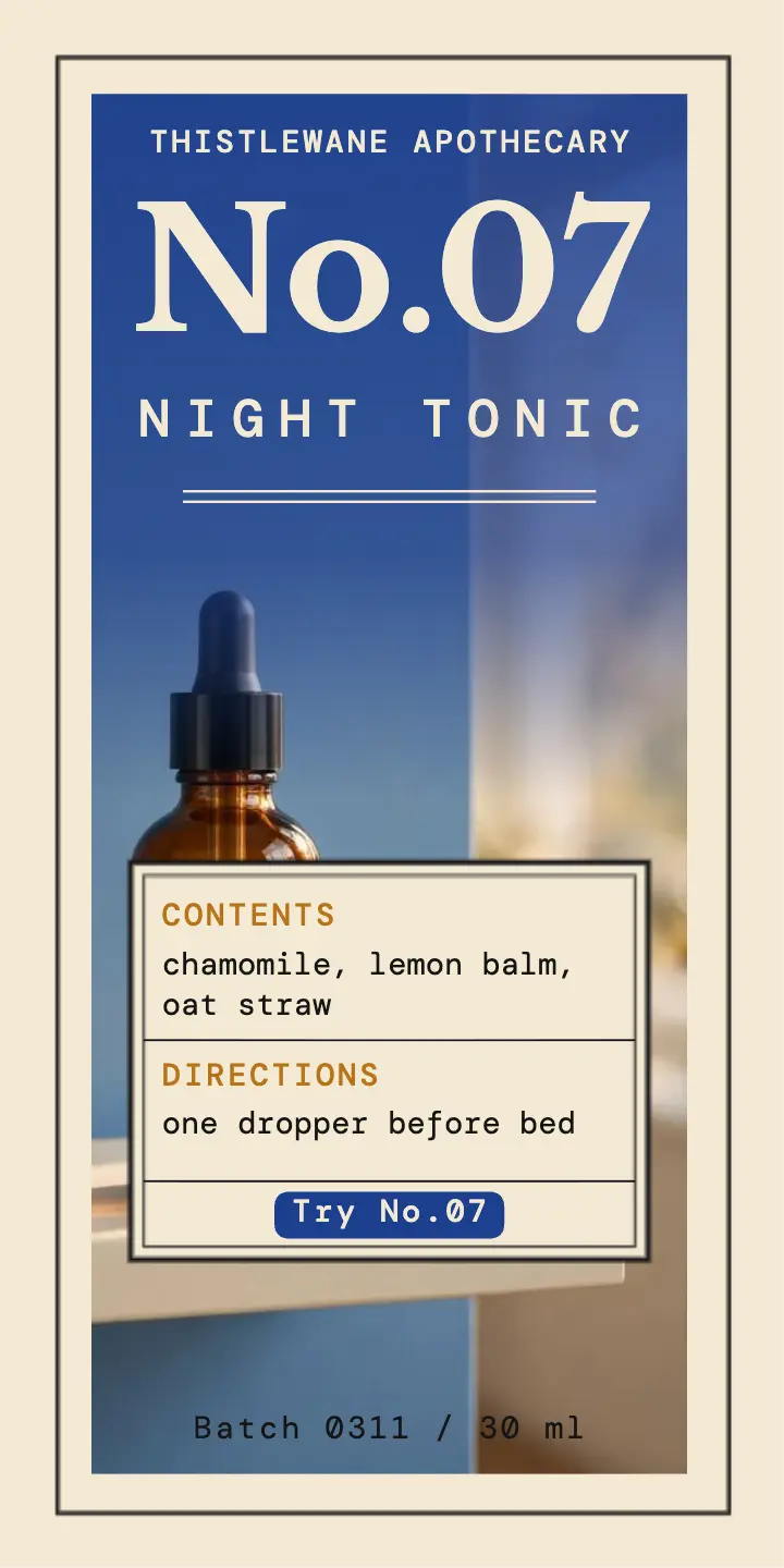 Thistlewane night tonic half page ad, apothecary: herbal tonic half page ad template