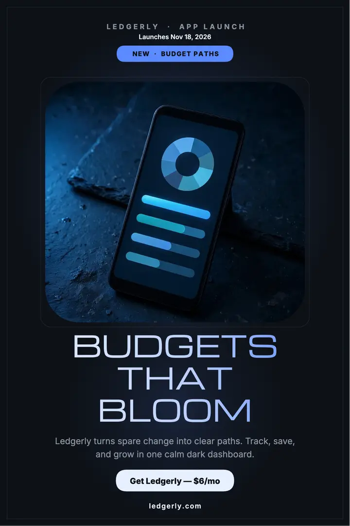 Ledgerly app launch glow poster template
