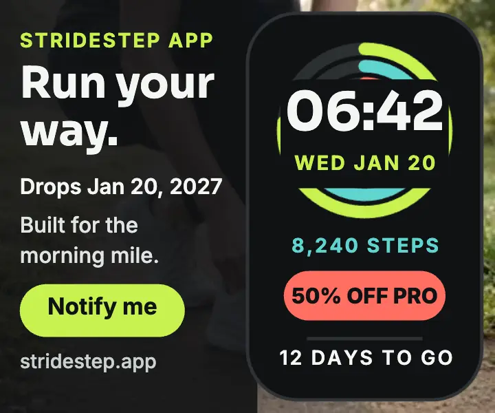 Stridestep run app launch watch ad template