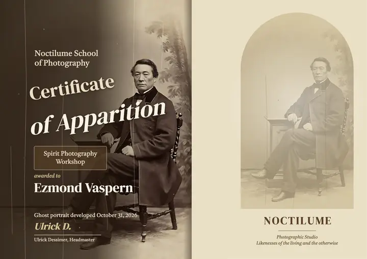 Certificate of Apparition, spirit photography workshop template