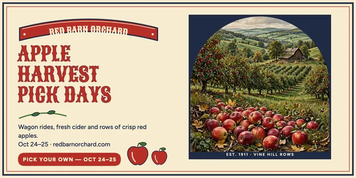 Red Barn Orchard harvest pick days post template