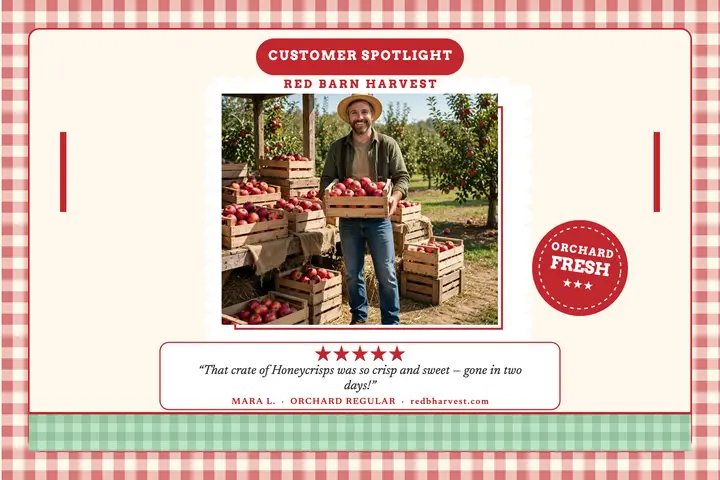 Red Barn Harvest apple spotlight postcard template
