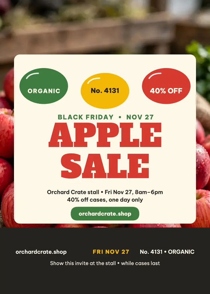 Orchard Crate apple sale invitation: produce sale invitation template