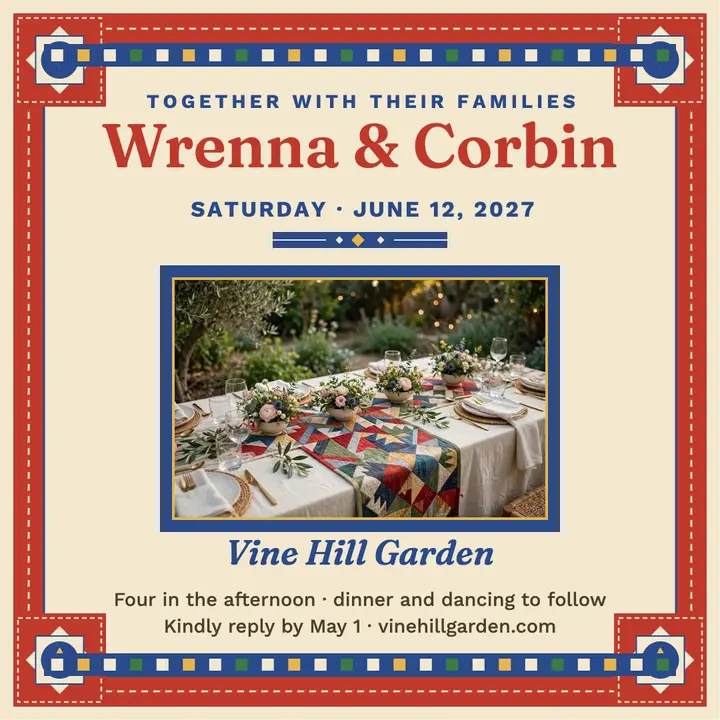 Wrenna and Corbin applique garden wedding invite template