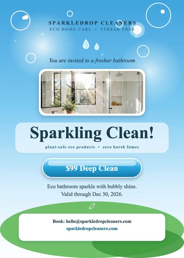 Sparkledrop eco cleaning promo invite: cleaning service invitation template