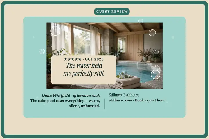 Stillmere Bathhouse guest review postcard template
