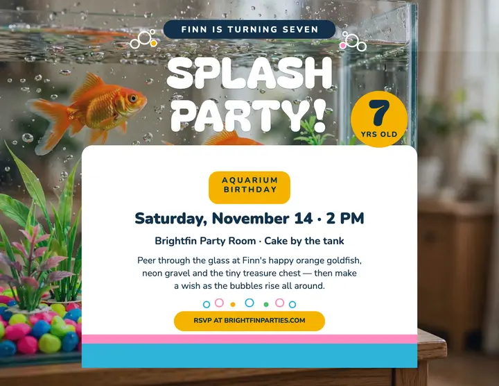 Finn's splash party aquarium flyer template