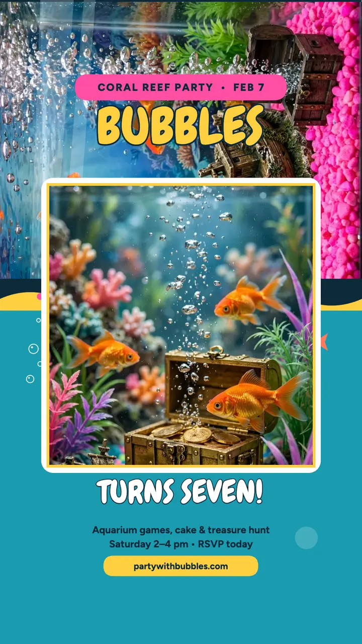 Bubbles turns seven aquarium party story template