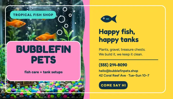 Bubblefin Pets kitsch aquarium card template