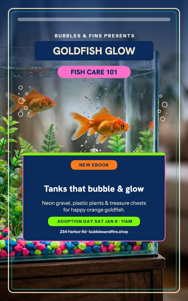 Bubbles and Fins goldfish tank ebook template