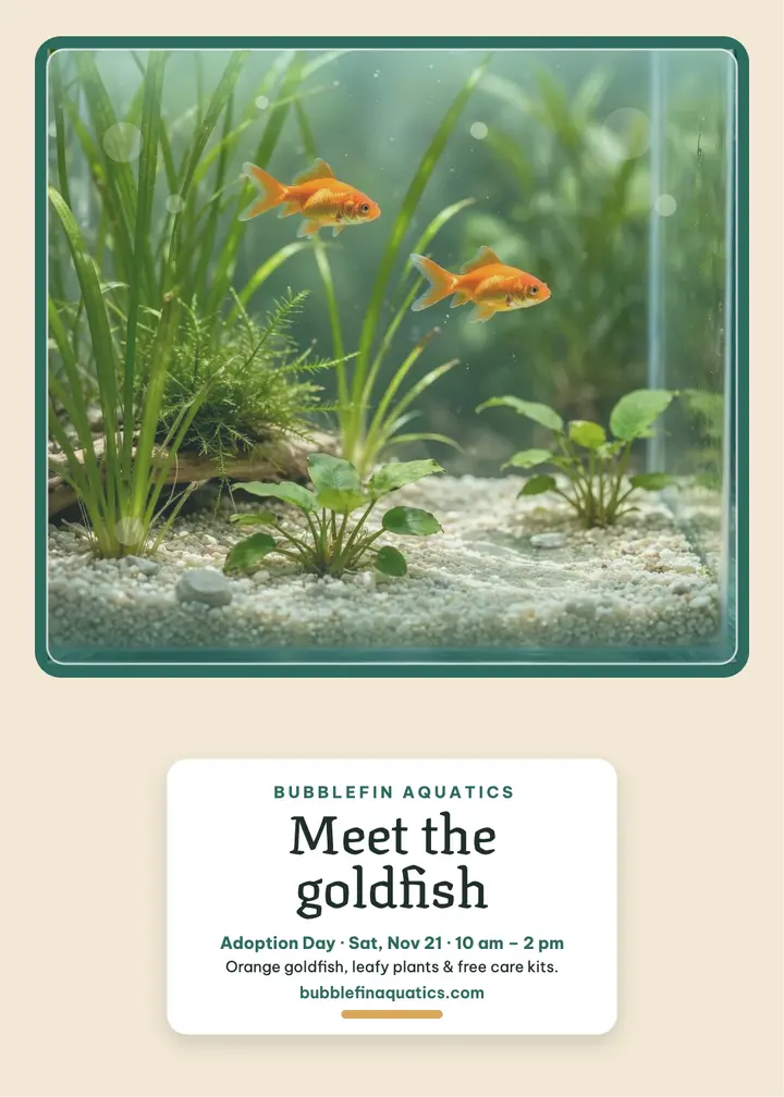 Bubblefin goldfish adoption invitation: aquarium invitation template